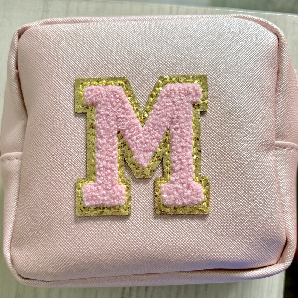 Initialed pink metallic jewelry case